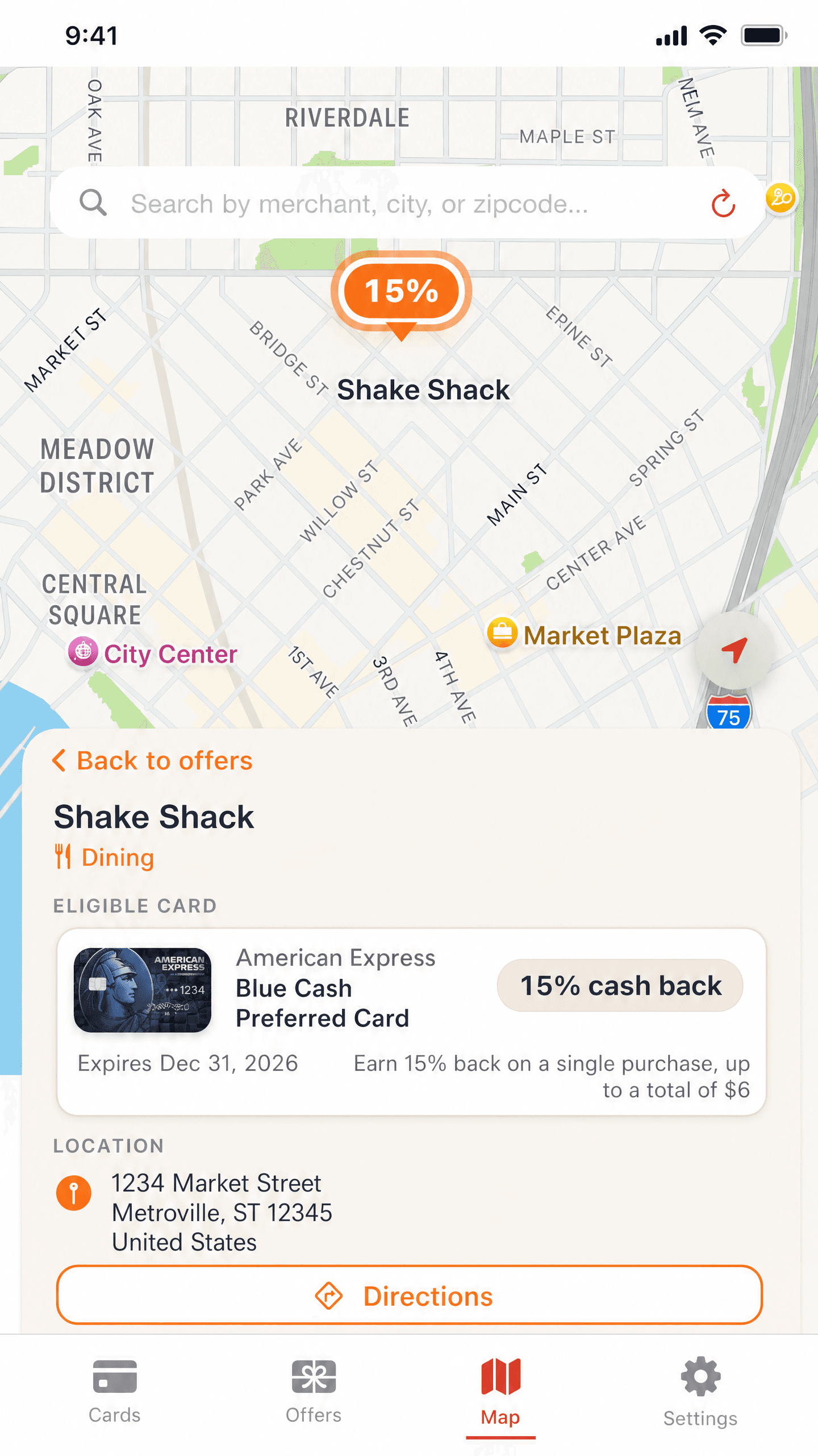Nearby merchant offer details